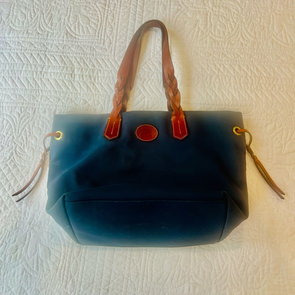 Dooney & Bourke Navy Tote with Brown Leather Braided Handles